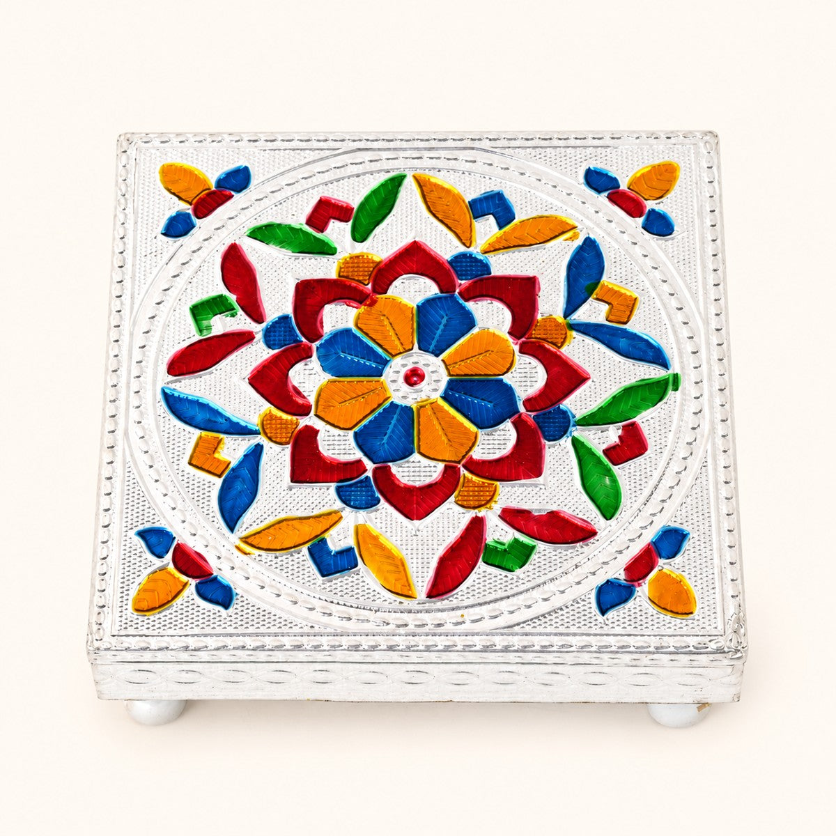 Meenakari Wooden Mini Puja Chowki — 12 cm